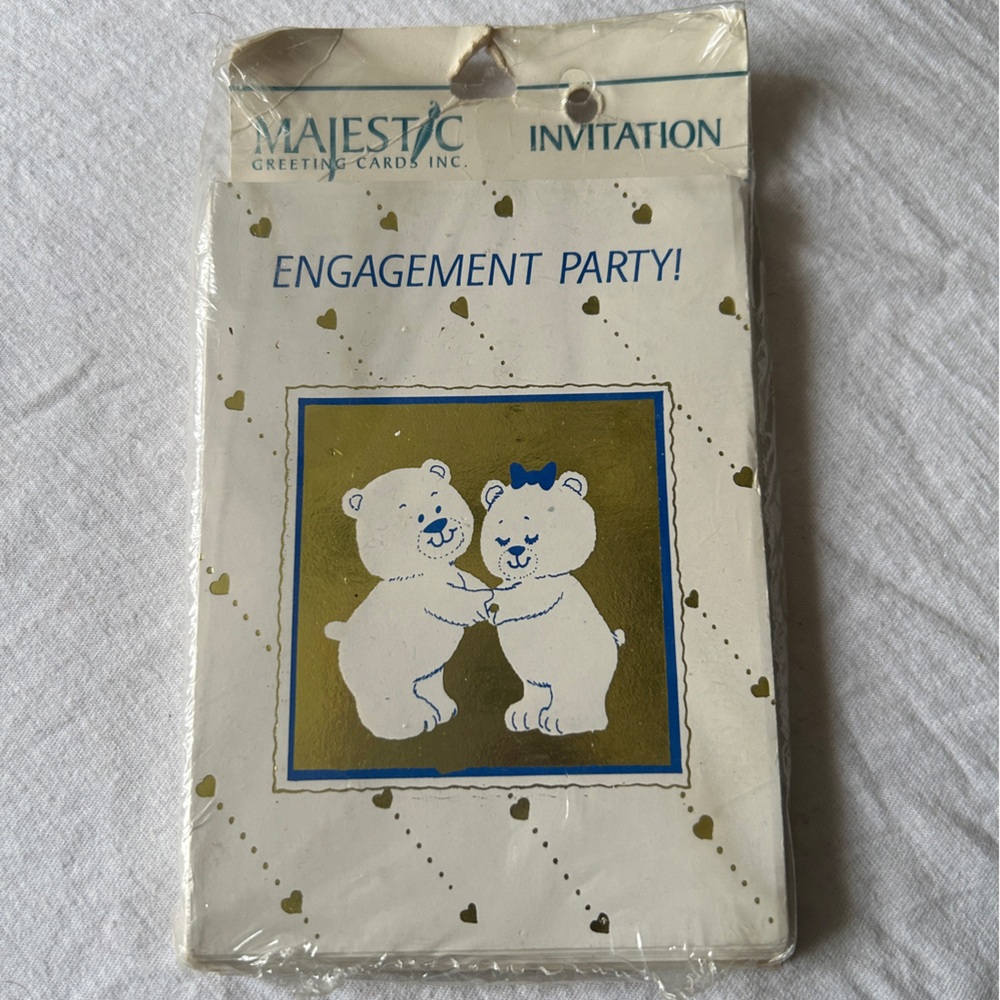 Vintage 90s Coquette Kitschy Teddy Bear Heart Engagement Invitations Pack of 8